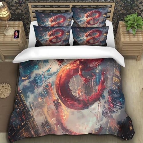 Parure de lit 3d dragon 200x200 microfibre résistante et fermeture éclair - 5