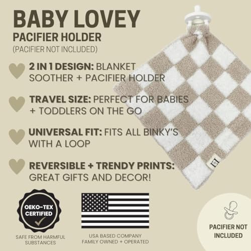 Image of L+L USA Checkered Baby Lovey Pacifier /Teether Holder 10 inchx10 inch - DreamSoft Plush Fluffy Cuddly Soothie Reversible Mini Comfort Blanket - Cute Newborn Gift Essential Babies Boys Girls (Black /White)