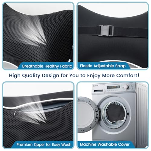 Image of Keemall Inflatable Car Neck Pillow, Soft Headrest Inflatable Car Pillow for Driving Seat with Adjustable Strap, Comfortable Ergonomic Design Neck Support and Breathable Washable Cover