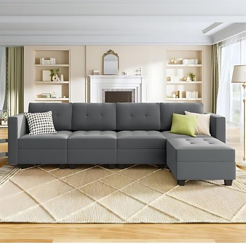 Cozyheaven Steven 5 Seater Fabric L Shaped Sectional Sofa Set for Living Room (Grey)