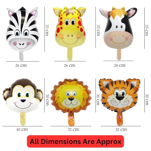 Image of KITTER(Pack of 6)Jungle Theme Balloons Set,Jungle Theme Foil Balloons For Decoration,Animal Theme Foil Balloon Animal Face Foil Balloon for Birthday,Animals Theme Birthday Decorations,Multicolor