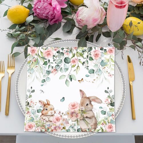 image for Fitumiw 80Pcs Spring Easter Bunny Paper Napkins Cute Rabbits Disposabl