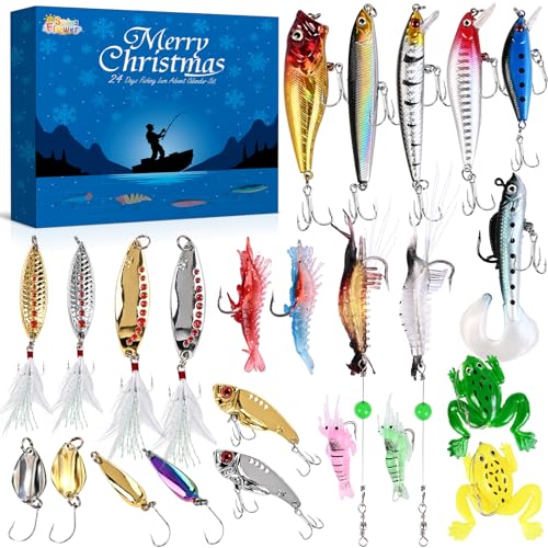 Fishing Advent Calendar 2025, Fishing Lure Advent Calendar 2025, Advent Calendars 2025 Adult for Men, 24 Days Fishing Lures Set, Christmas Gifts for Men Teen Boys Dad Husband