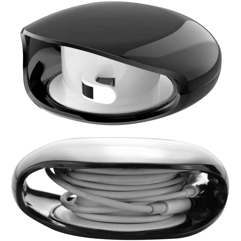 Crysendo Earphone Organizer Case Clip Pouch, Cable Organizer and Data Cable Management | Hard Plastic Case Cover Holder | Fits in Pocket for Storage, Travel (Wire Spooler - Black)