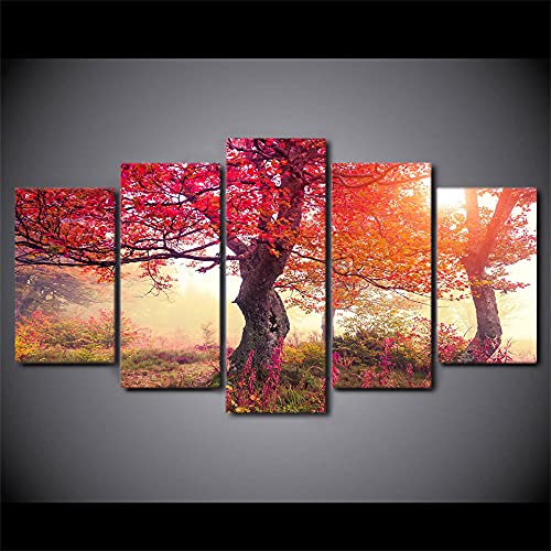 Forêt d'arbres rouges peinture 5 pièces pour salon moderne