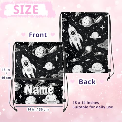 Space Rocket Planet Personalized Drawstring Bags with Name Custom Drawstring Backpack Sackpack for Women Men Cinch Bag Backpack Gifts for Sports Gym Beach2