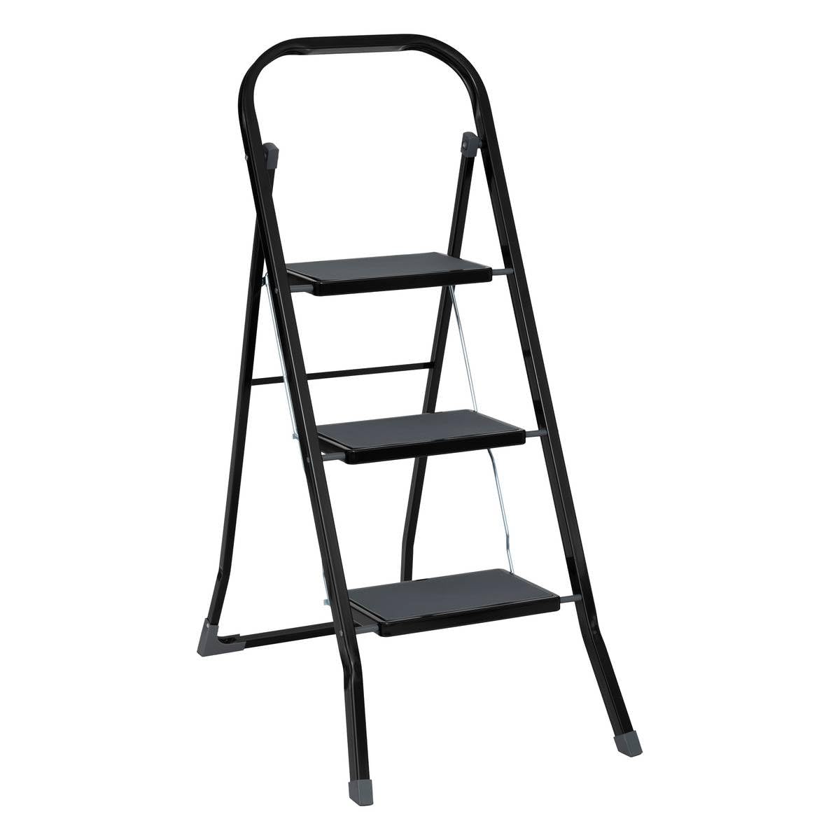 5five - Marchepied Pliable Métal 3 Marches Verrouillage de Sécurité Anse Rangement Facile Revêtement Anti-dérapant Charge Max 150kg