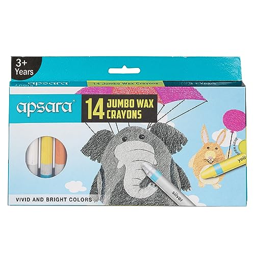 Image of Apsara Jumbo Wax Crayons - 14 Shades | Bright Colours | Jumbo Size for Better Grip | Bigger & Bolder Strokes | Non-Toxic | Safe for 3+ Age Children | 14 Shades in Each Pack, Ink Multicolor