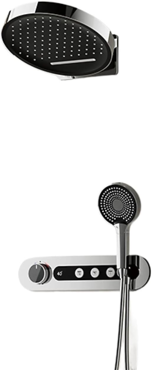 Round Gun Gray Brass Shower System Intelligent Digital Display With Four Functions Cold And Hot Dual Control Shower Tap(Matte Black 4)