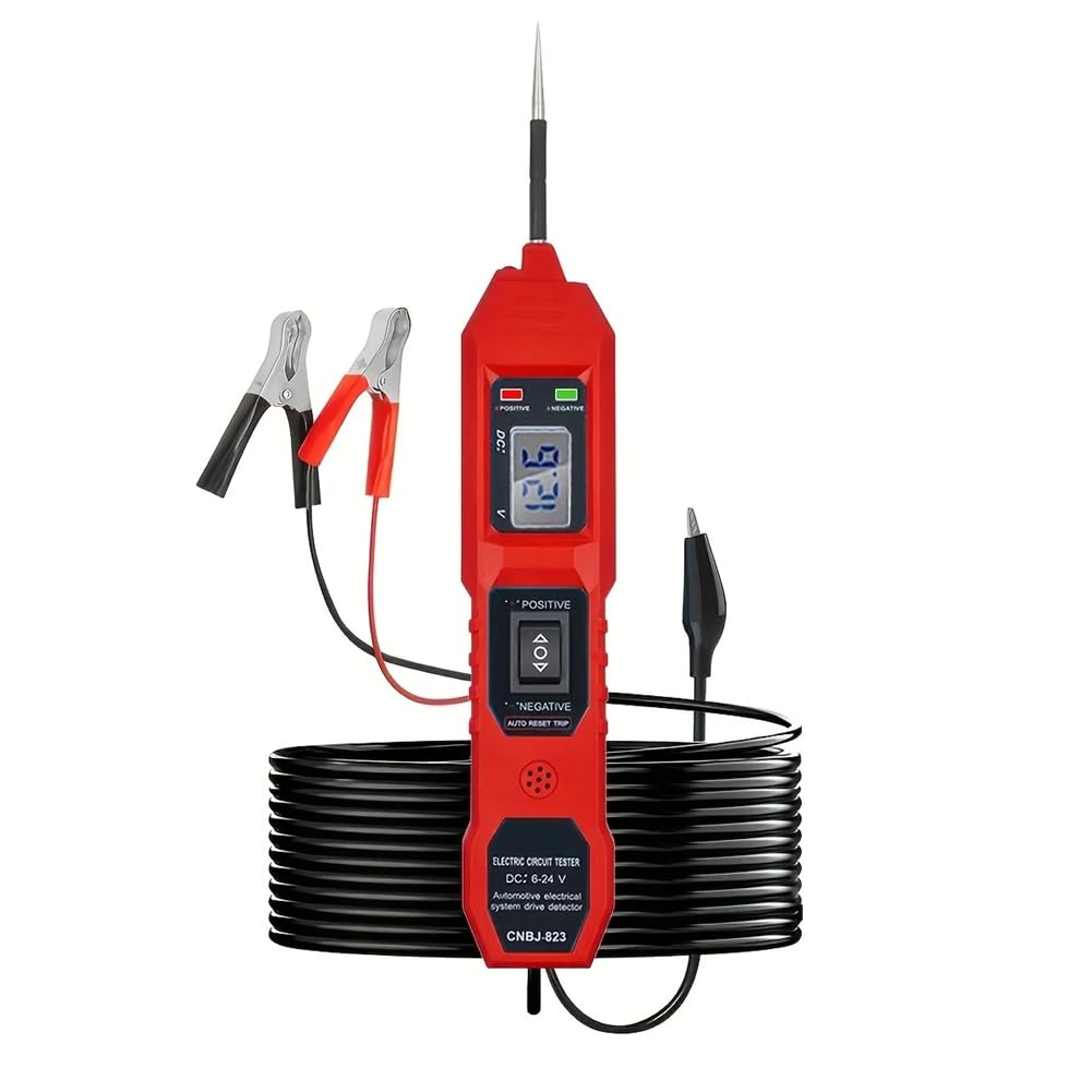 Jnchdghwa Red Power Circuit Probe Tester 6V-24V Dc Automotive Car Electric Fuse Voltage Tester With Led Test Light Hd Lcd Readout Overload Protection, Short Circuit Finder