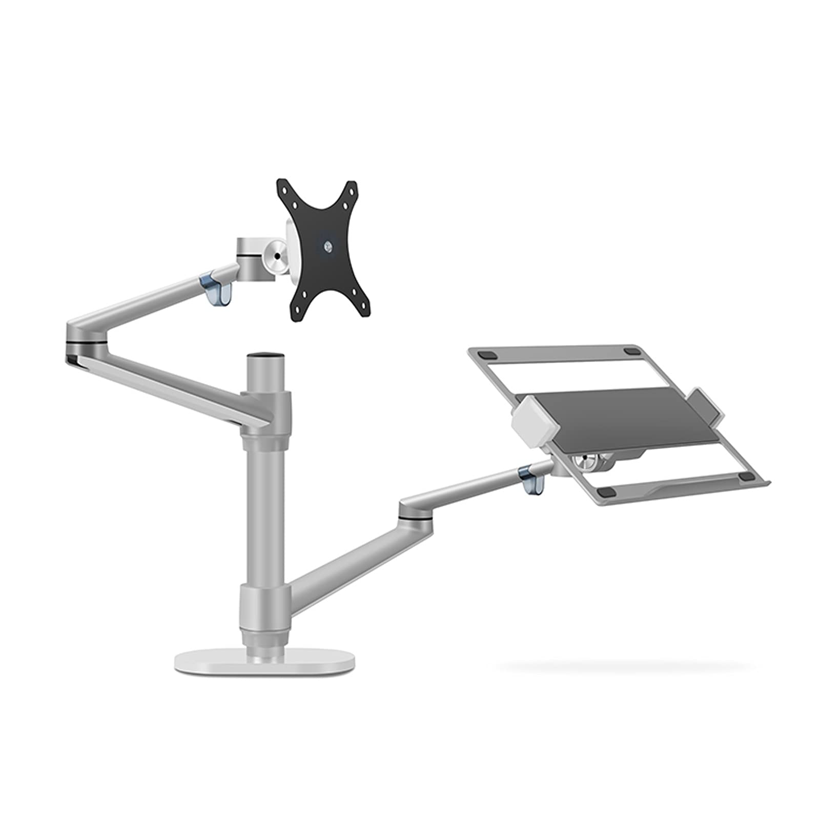 Monitor-Arm Supporto da scrivania a Doppio Braccio Regolabile per Monitor LCD e Supporto per Laptop Supporto per Braccio Singolo da scrivania per schermi da 17"-32", Vassoio extr,Silver