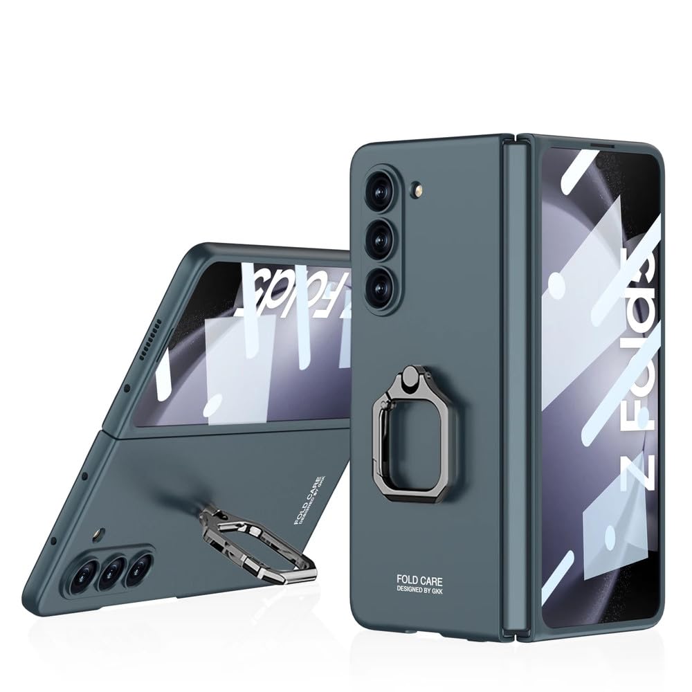 Custodia rigida ultra sottile per PC opaca per Samsung Galaxy Z Fold 6 5 Custodia Z Fold6 5G con supporto per anello proteggi schermo, verde, per Galaxy Z Fold 6