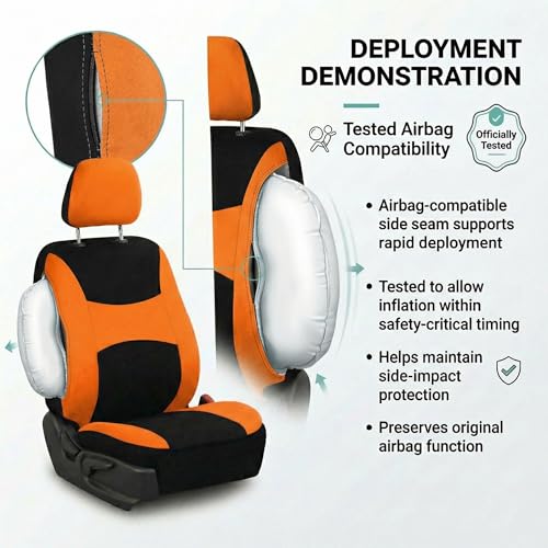 Image of FH Group Front Set Cloth Car Seat Covers for Low Back Car Seats with Removable Headrest, Universal Fit, Airbag Compatible, Seat Cover for SUV, Sedan, Van, Orange