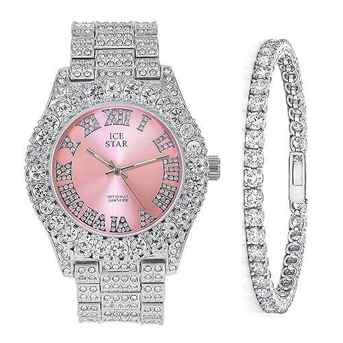 Montre et bracelet tennis parure solitaire glacé montre femme 44mm