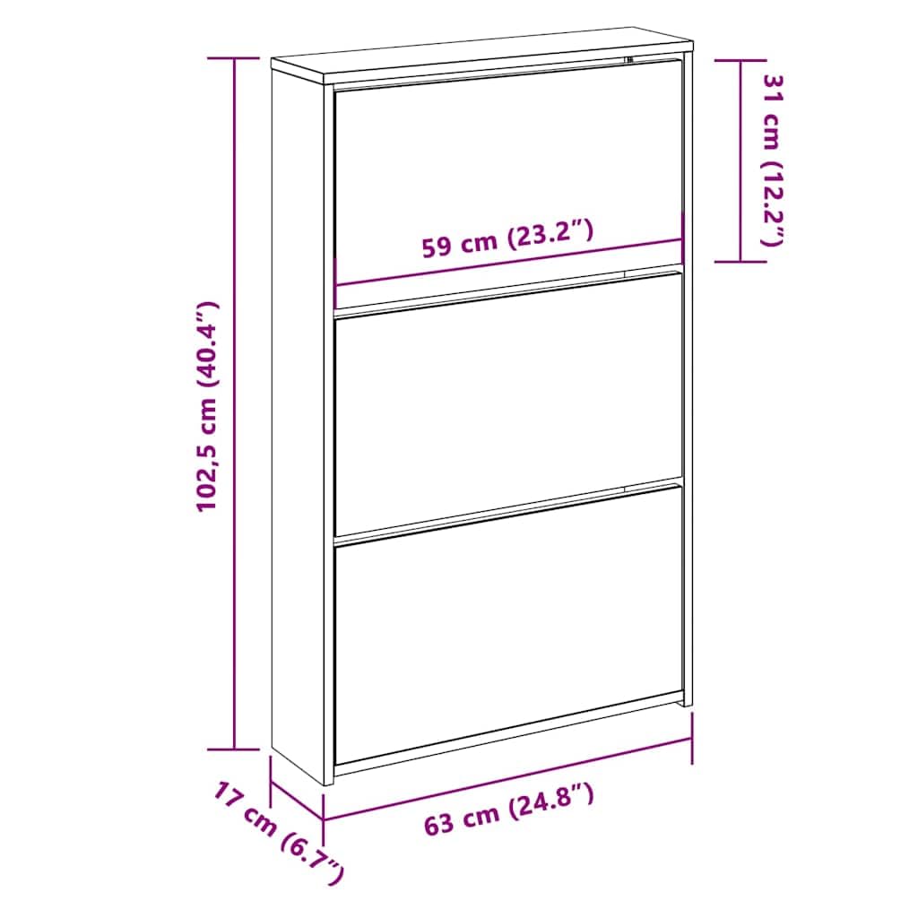 Zapatero con espejo, 3 compartimentos plegables, color blanco, 63 x 17 x 102,5 cm, ahorro de espacio, almacenamiento de zapatos de madera para pasillo, salón, dormitorio