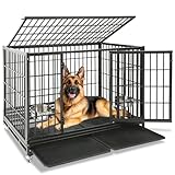 Homey Pet 48 Inch Heavy Duty Indestructible Dog Crate, Stackable Escape Proof Dog Cage Kennel Indoor with Two Trays, Metal Grids, Wheels, Bowls, Double Doors for High Anxiety Large Dogs