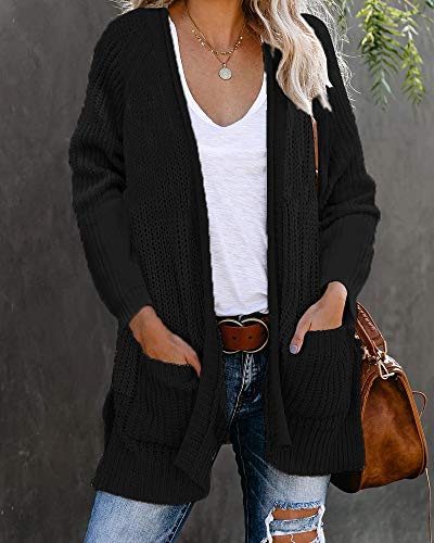 ETCYY NEW Cardigan Sweaters for Women,Womens Cardigans Long Sleeve Casual Knit Cardigans for Women with Pockets Black