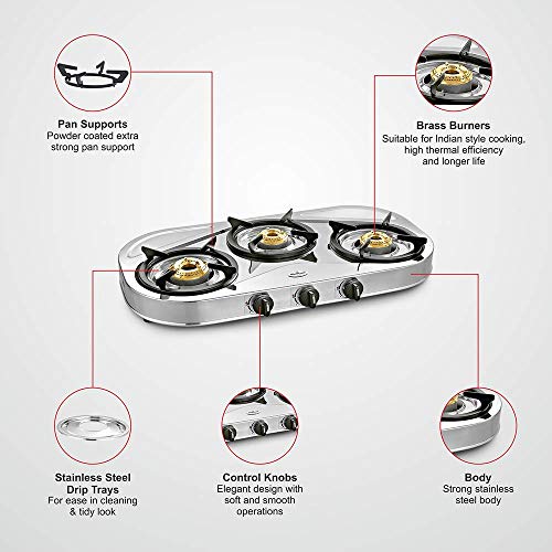Compare Sunflame SHAKTI STAR 3B SS 3 Burner Gas Stove (Manual Ignition