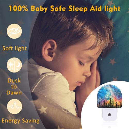 Image of Northern Lights and Forest Night Light for Kids,Milky Way Galaxy Trees Night Light Plug in with Dusk to Dawn Sensor,0.5w Energy Saving Nightlight for Hallway Stairway Kitchen Bedroom