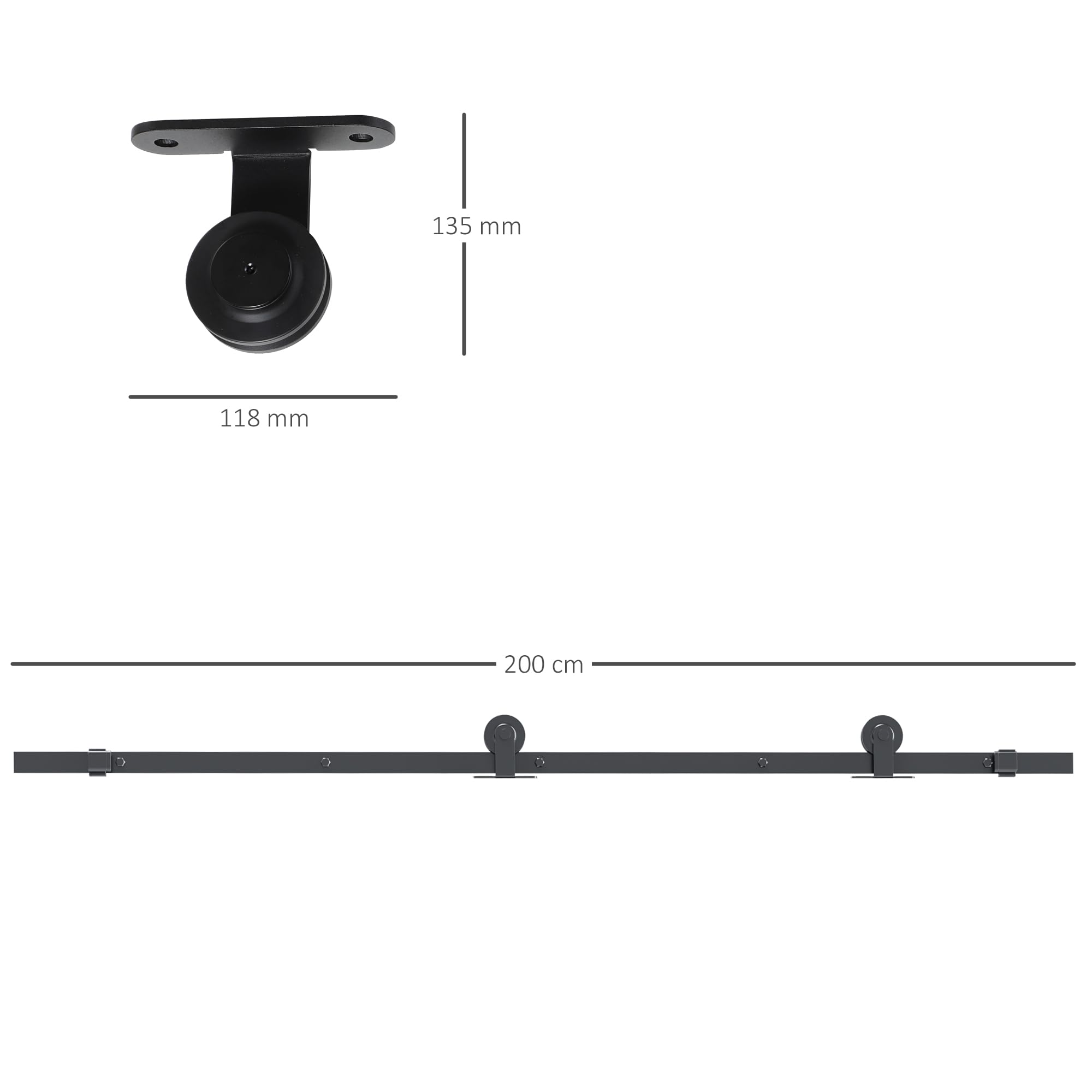 HOMCOM Kit Porta Scorrevole con Binari, Fermi e Guide, Kit per Porte Scorrevoli in Acciaio al Carbonio, 200x40x0.6 cm, Nero