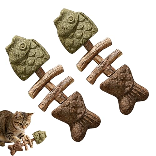 FKMEE Sterling Whiskers Cat Chew Natural Catnip and Silvervine Chew Catnip and silvervine Blend Fish Bone Design Encourages Chewing Supports Dental Care Suitable for Indoor Cats 2 Pack (2 PCS)
