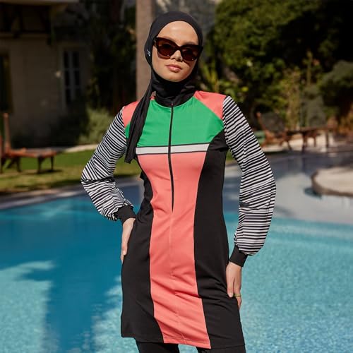 Modest Swimwear for Women 3-Piece Set | Striped Sporty Swimsuit Suit Cover Set | Swimwear Long Sleeve Burkini Set Beachwear2