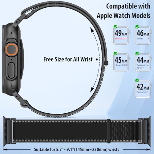 Image of Trail Loop Nylon Band Compatible with Apple Watch Ultra 3 /2 Bands 49mm 46mm 45mm 44mm 42mm, Sport Replacement iWatch Wrist Strap for SE Series 11 10 9 8 7 6 5 4 Men Women