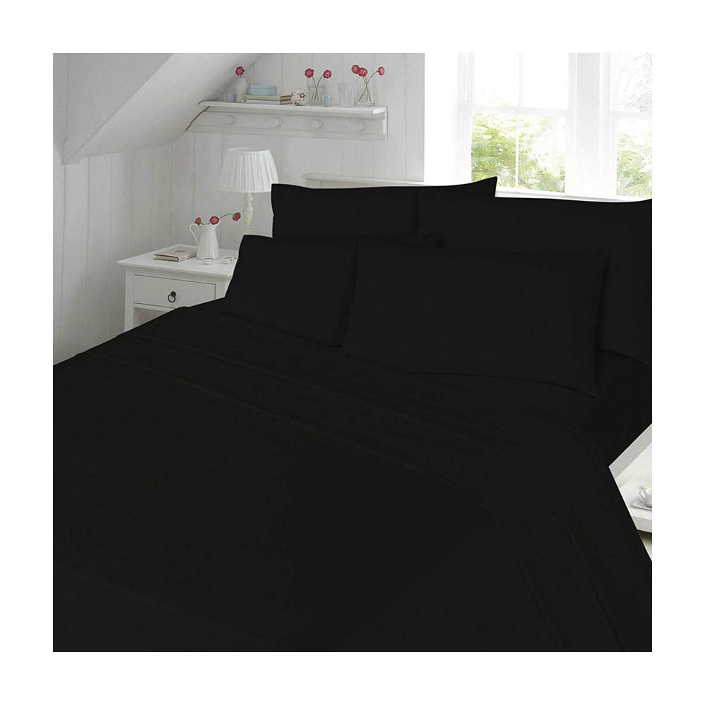 Egyptian Cotton Fitted Sheet 200 Thread Count Deep King Size Bed Plain Dyed Bedding, Black