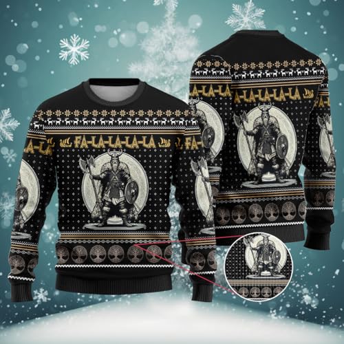 Viking Christmas Sweater, 3D Ugly Crewneck Warrior Sweatshirt for Women Mens Shirt (HN-SW17)2