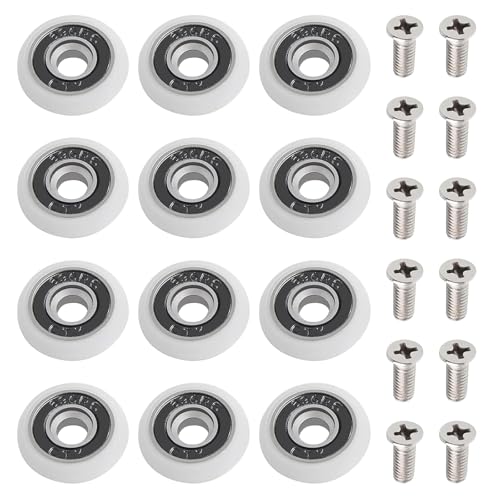 DHWEKU 12 Piezas Rodillos de Puerta,Ruedas Mampara Ducha con Tornillos, Corredores de Poleas, Rodamiento Ducha para Puerta Corredera de Cristal Baño 23mm
