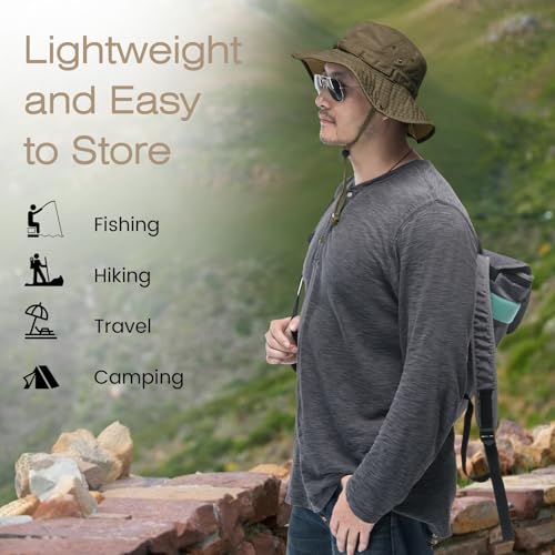 Image of Bucket Hat Wide Brim UV Protection Sun Hat Boonie Hats Fishing Hiking Safari Outdoor Hats for Men and Women