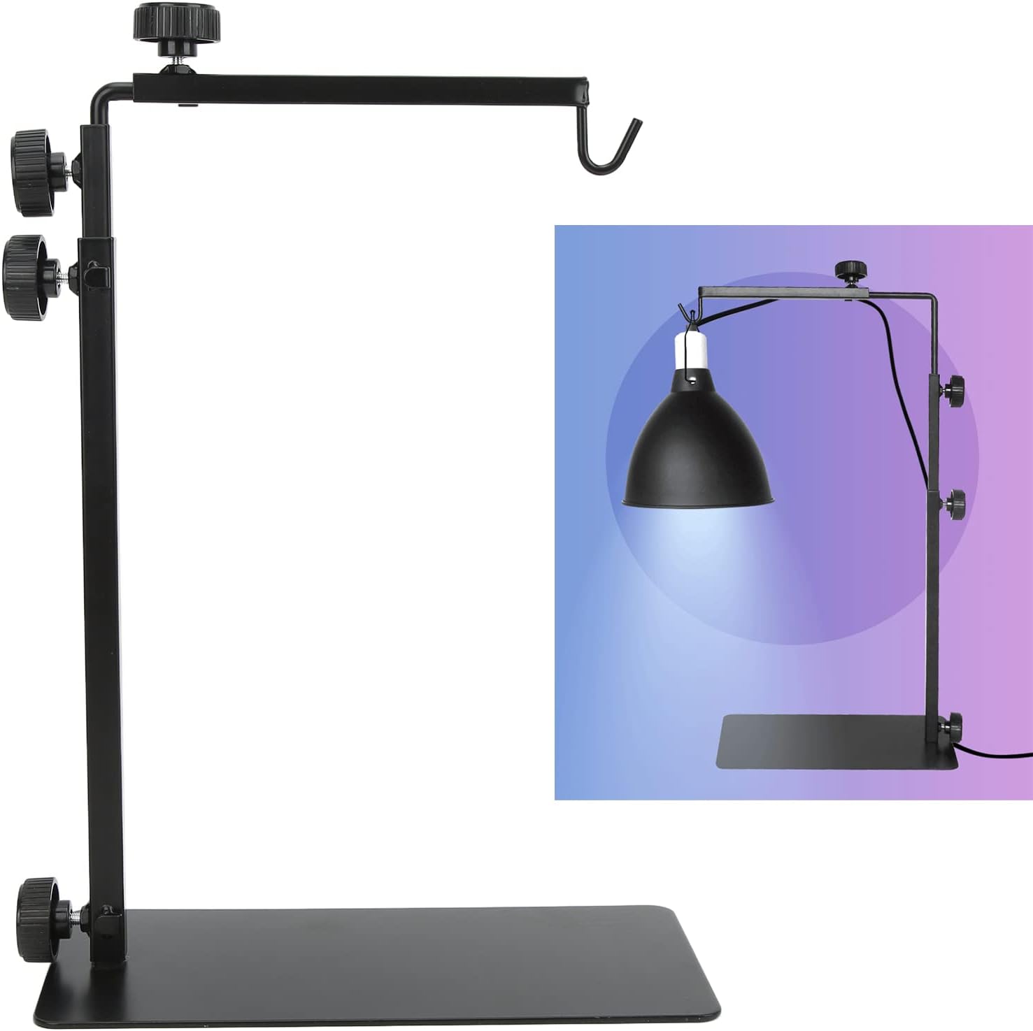 Reptile Lamp Stand Adjustable Height, Iron Construction, 23x41cm to 40x95cm Size - Stable Structure, Easy Installation, Ideal for Amphibians and Reptile Heating Needs