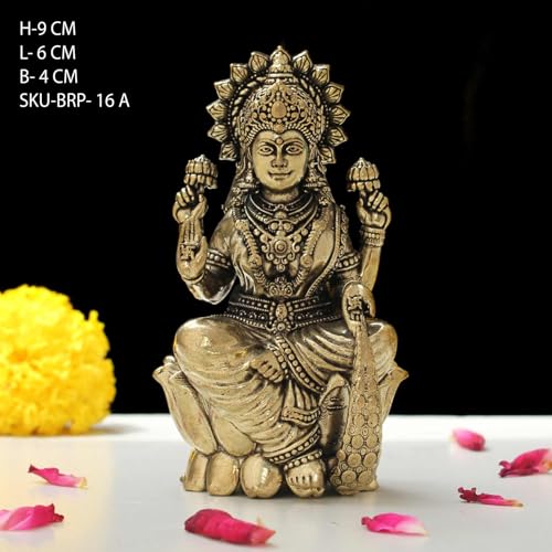 Image of INDICAST Handcrafted Brass Goddess Laxmi Statue for Home Temple | 3.5 inch Maa Lakshmi Figurine Idol Murti Sacred Symbol of Wealth | Perfect for Rituals & Gifting (Weight- 150gm)