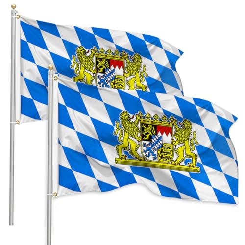 2 Stück Bayern Flagge 90 x 150 cm Bayerische Fahne Deutschland Bayerische Fahnen Bayern Fahne mit Messing-Ösen Oktoberfest Deko Fahnen für Indoor und Outdoor