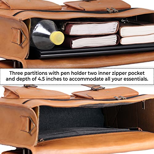 Leather Messenger Bag for Men and Women 18 Inch | Best Laptop Briefcase Satchel Computer Bag with Adjustable Strap4