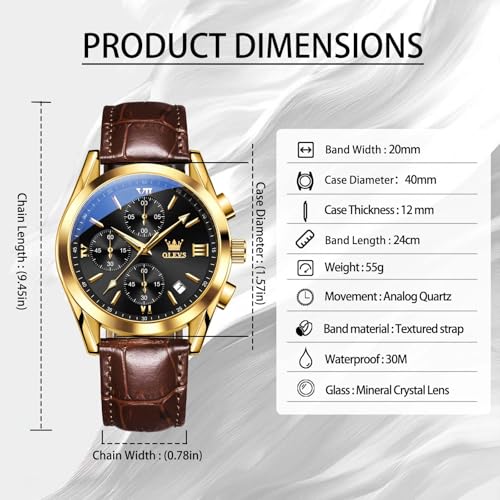 Image of OLEVS Men's Watches Brown Leather with Date,Casual Watches for Men,Large Face Watches Men,Chronograph Mens Watch,Sport Waterproof Business Dress Analog Quartz Men's Wrist Watches Reloj De Hombre