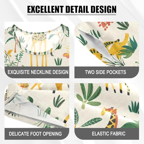 ALAZA Giraffe Elephant Pajamas Short Sleeve 2 Piece Sleepwear Top and Bottom Pajama Set Unisex4