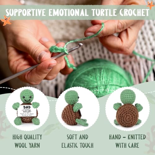 Image of Crochet Turtle Gift for Dad Stepdads Bonus Dad, Father Turtle Crochet with Positive Message, I Love You Dad Gift from Daughter Son Wife, Father's Day Decor