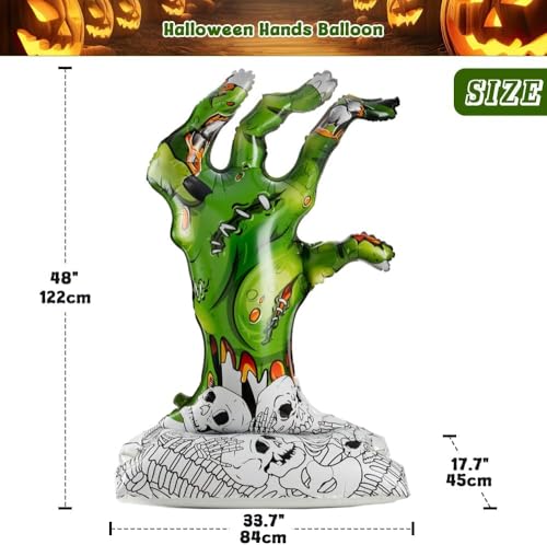 Image of Rozi Decoration 48 Inch Halloween Hand Foil Balloons Set of 2 Pcs | Self-Standing Green Zombie Hand Foil Balloon | Halloween Balloons for Kids | Halloween Party Decorations