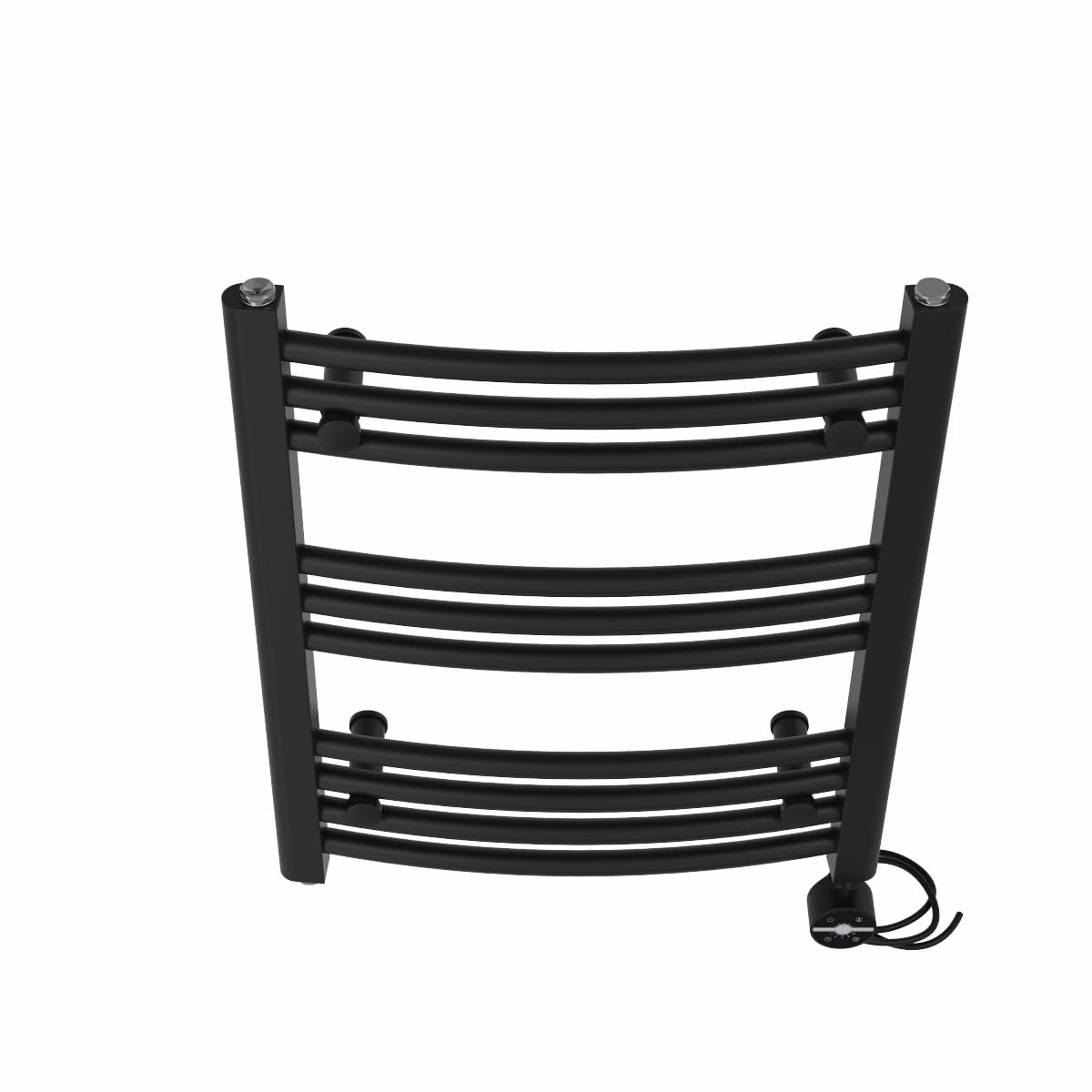 NRG Prefilled Curved Electric Heated Towel Rail Radiator Black Thermostatic Bathroom Warmer with Touch Screen Display 600x500mm - 400W