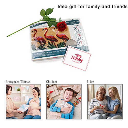 Image of clubevy Tapestry Kits Latch Hook Rug Kits Carpet Embroidery Needlework Button Package DIY Rugs Cross Stitch Kit, Flamingos