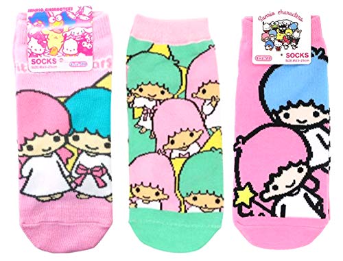 リトルツインスターズ キキララ レディースソックス ３柄セット（ロゴ ピンク・ぎっしり グリーン・ポップ ピンク）