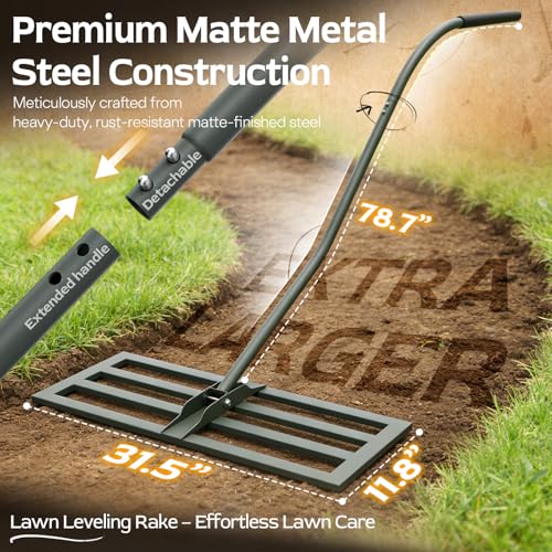 Image of Lawn Leveling Rake -31.5''x11.8'' Heavy Duty Leveling Rake, Ergonomic Handle, Professional Ground Leveler for Yard, Soil, Grading, Gravel, Seeding, Do Not Hurt Turf, Save Effort