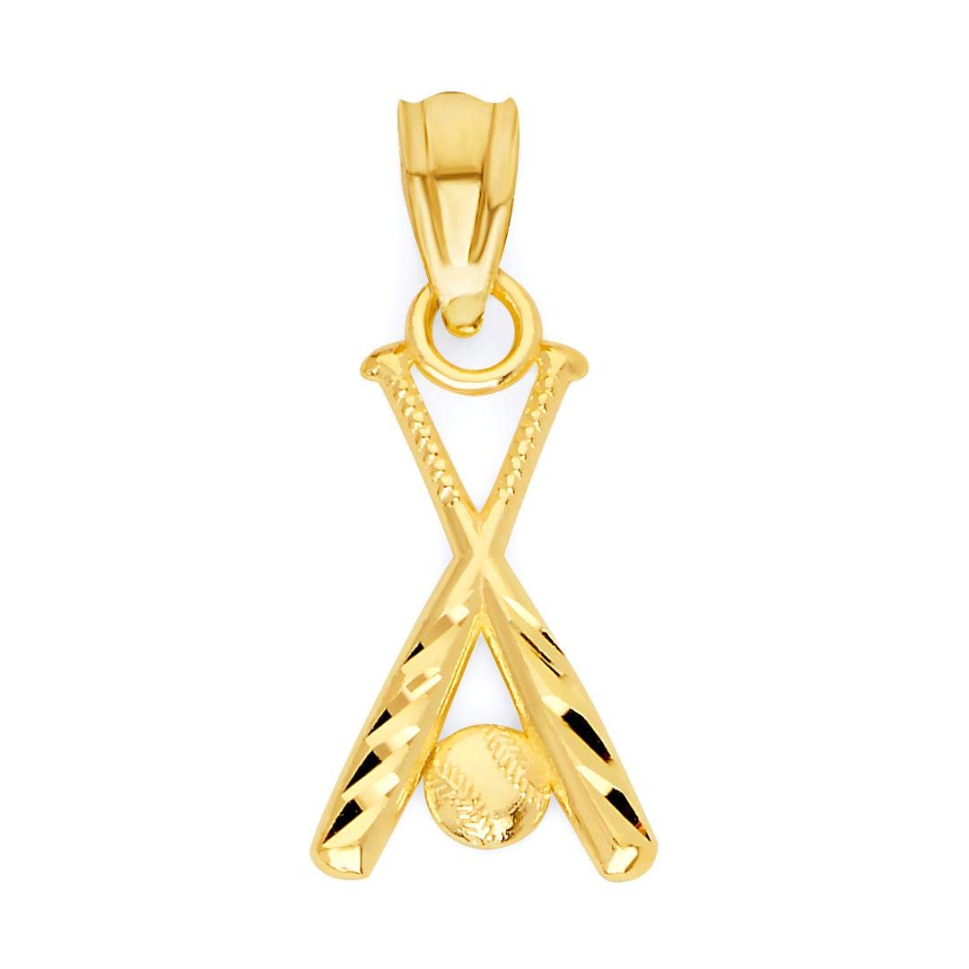 Ice on Fire Jewelry10k Solid Real Gold Baseball Bat and Ball Pendant for Sports Fans, Charm for Softball Major and Minor League Sports Wear Tournament Prize Trophy Fashion Wear