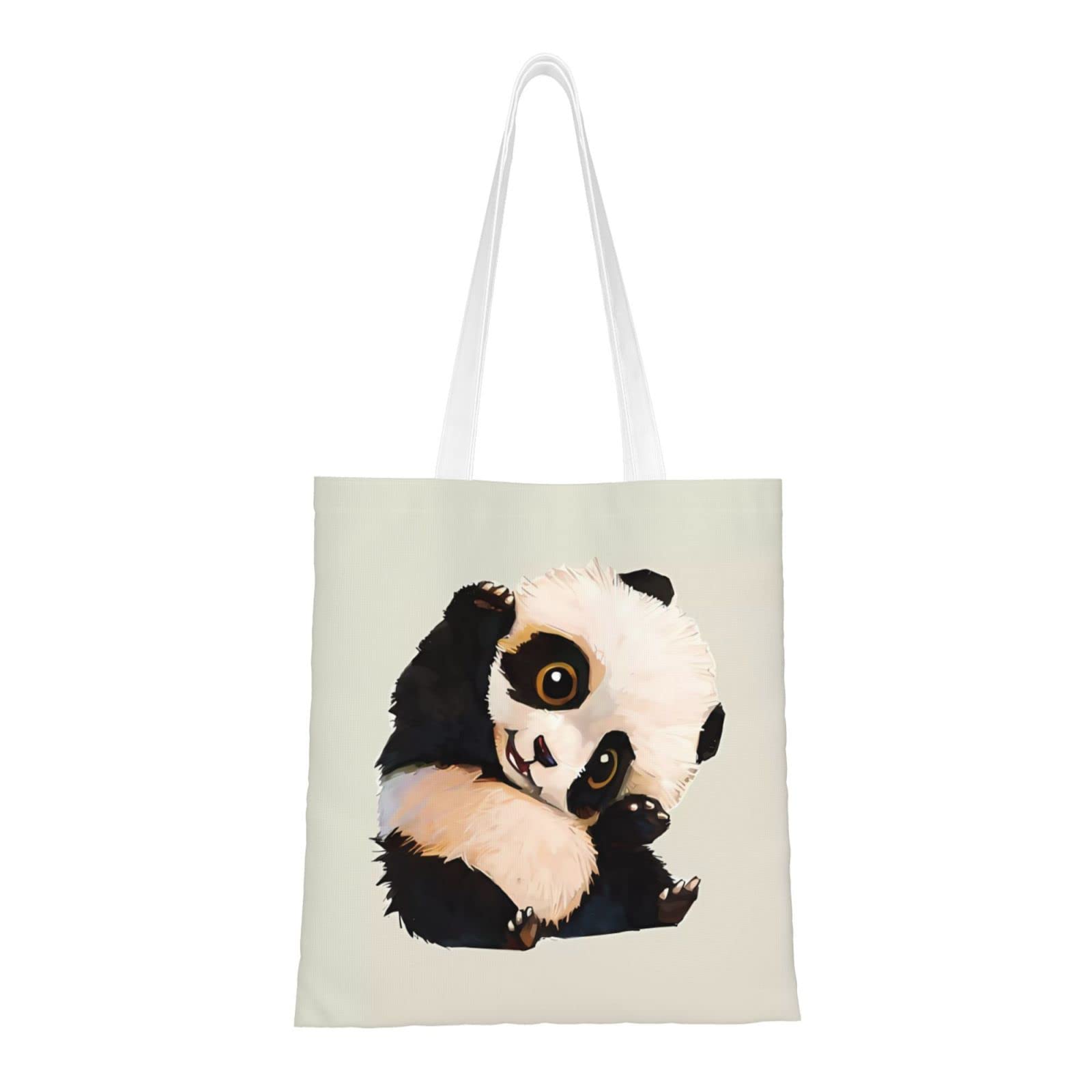 Borsa Tote In Tela Con Panda | Shopping Bag Donna 40 Cm, Riutilizzabile Con Manici In Pelle