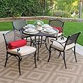 5-Piece Cast Aluminum Outdoor Dining Furniture Set for 4, All-Weather Round Patio Table and Chairs for 4 with Cushions, Outdoor Furniture Set with Umbrella Hole, Patio Dining Set for Patio Deck Yard