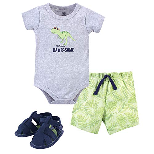 Image of Hudson Baby Unisex Baby Cotton Bodysuit, Shorts and Shoe Set