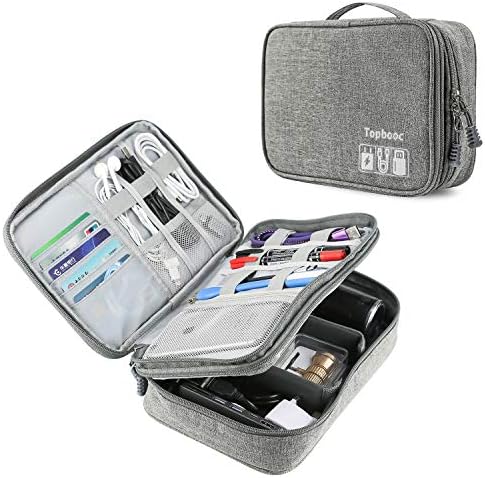Universal Electronics Accessories Organizer, Waterproof Portable Cable Organizer Bag,Travel Gear Carry Bag for Cables (L, Upgrade Verison-Grey)