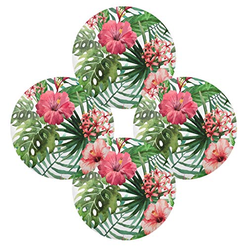 Kaariok Watercolor Flower Palm Tropical Green Leaf Pink Floral Round Placemats For Dining Table Set Of 4 Non Slip Place Mats For Kitchen Table #TOP1