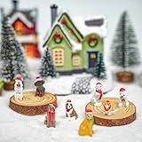Poorbone 8PCS Miniature Christmas Town Dogs Figurines, Mini Christmas Dog Figurines Set, Winter Outdoor Village Animal Model for Xmas Decorations Accessories